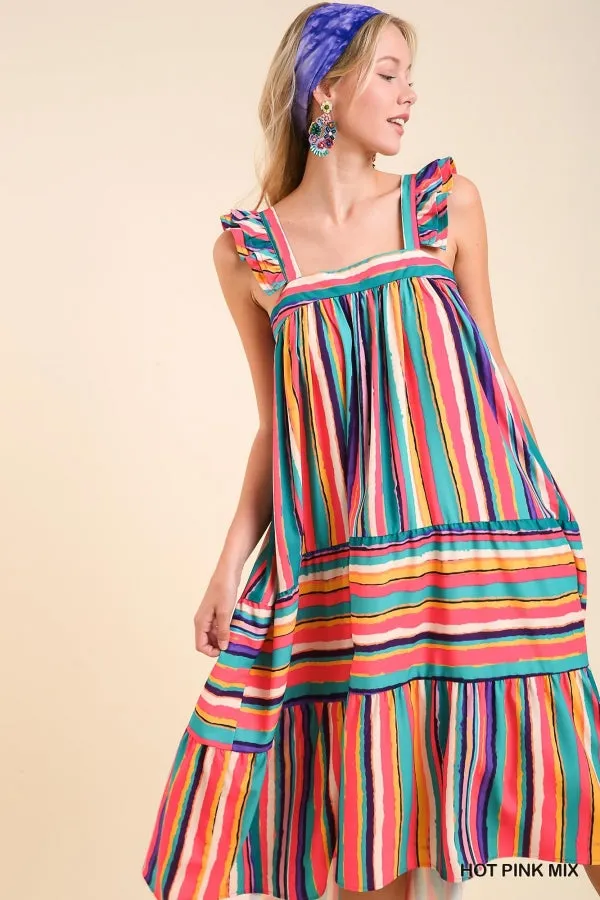 High Low Stripes Midi Dress