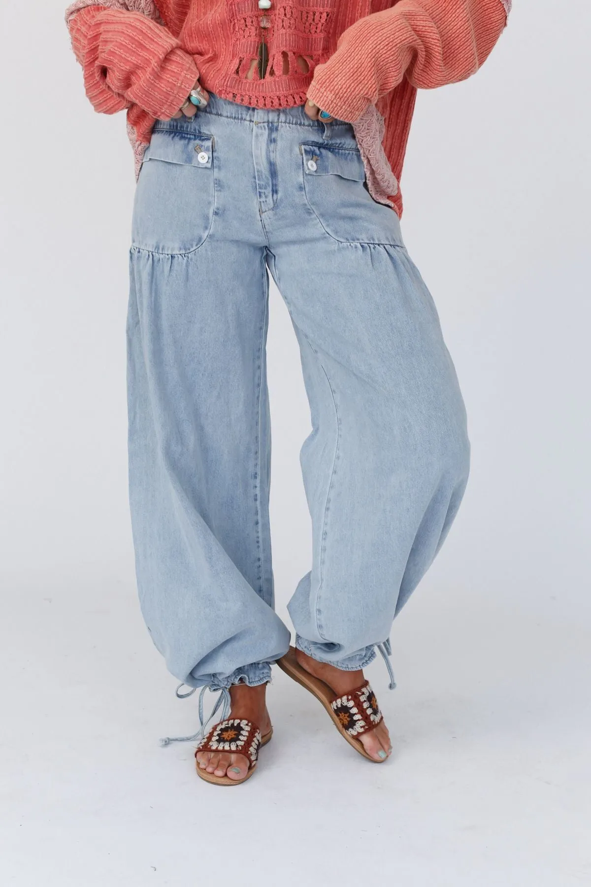 Lets Jet Set Wide Leg Pants - Light Denim