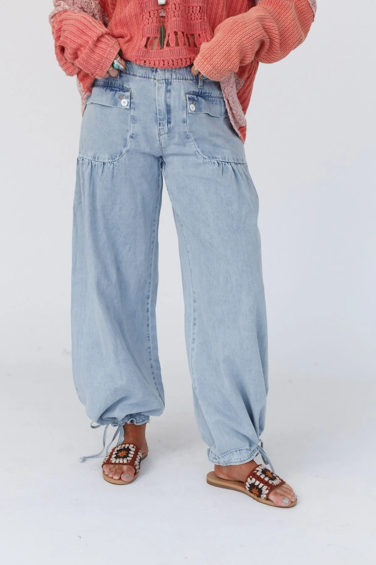 Lets Jet Set Wide Leg Pants - Light Denim