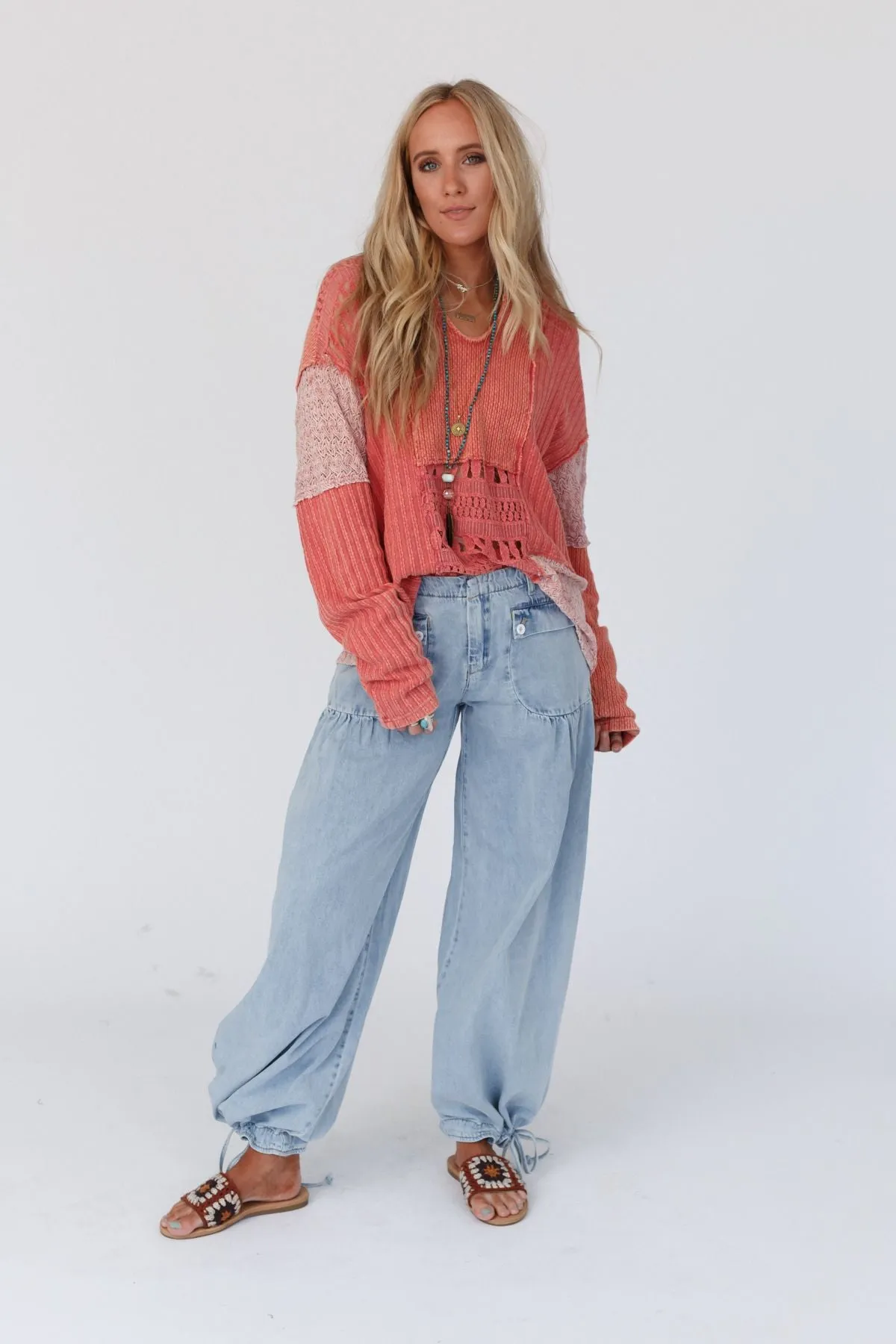 Lets Jet Set Wide Leg Pants - Light Denim