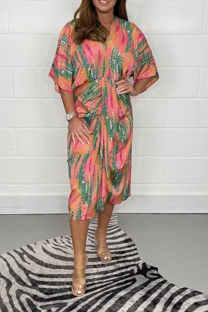 Loose High Waist Printed V-Neck Shirt Dress