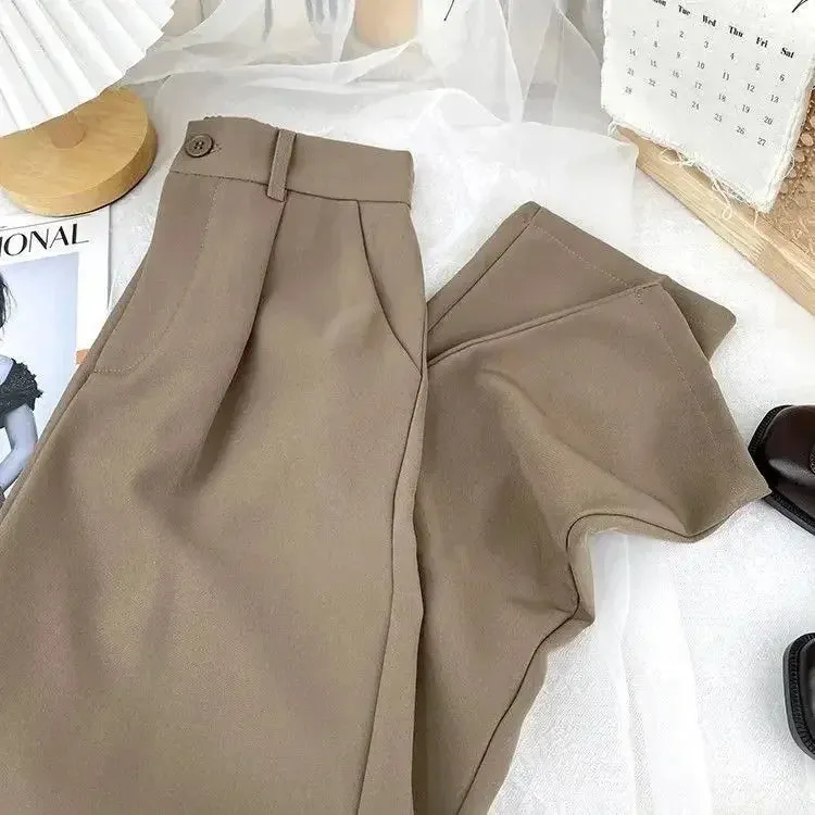 LVSANW Elastic High Waist Pants Women 2024 Spring Summer Casual Loose Solid Pencil Trouser Office Ladies Work Nine Points Suit Pant