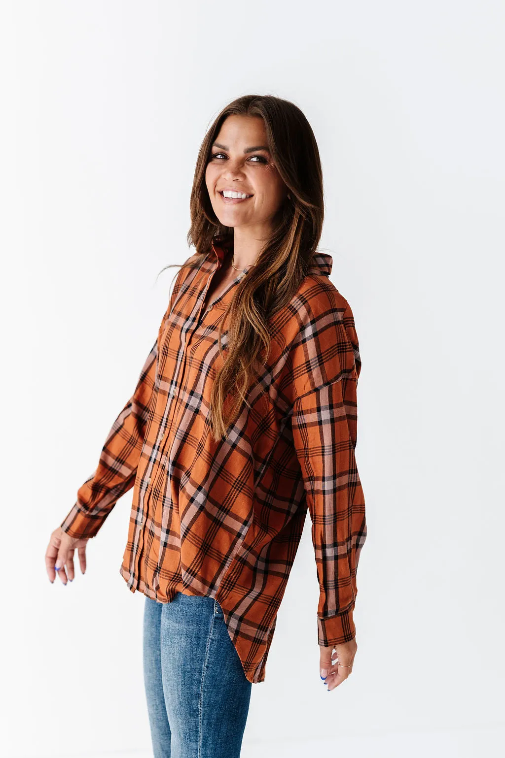 Milo Plaid Flannel Top in Brown