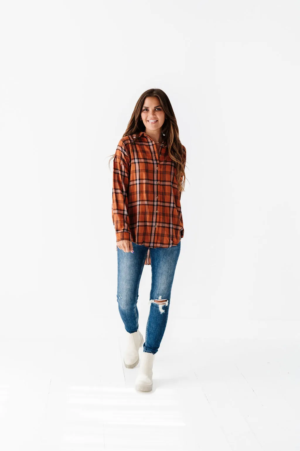 Milo Plaid Flannel Top in Brown