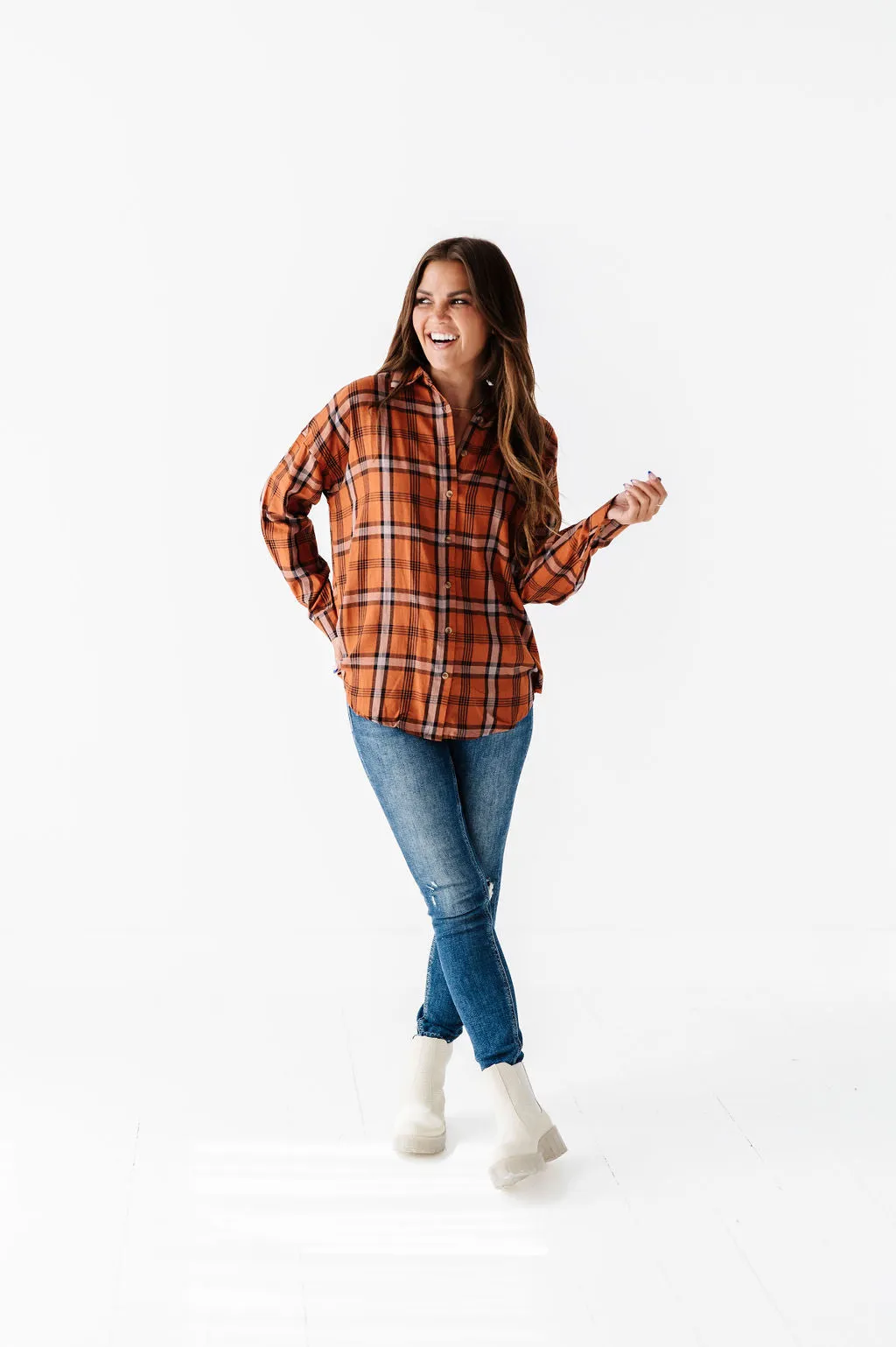 Milo Plaid Flannel Top in Brown