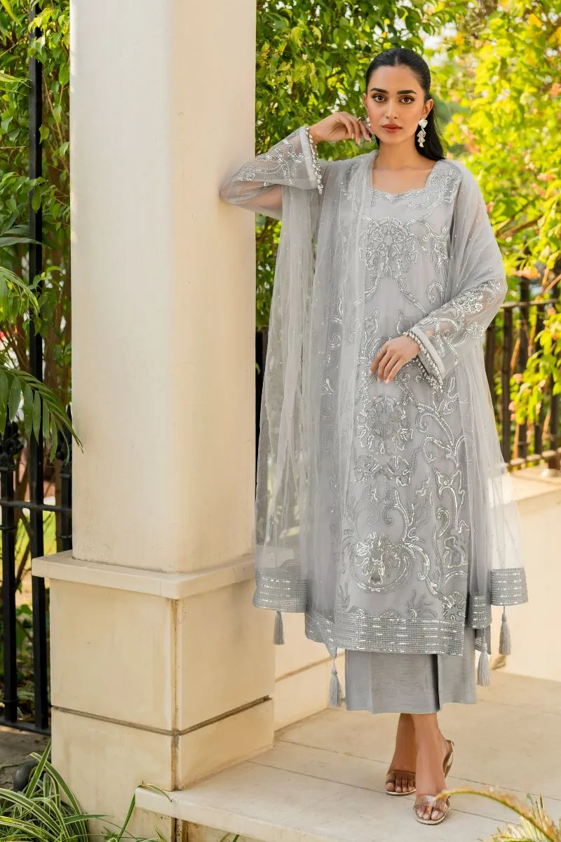 Natasha Kamal - Ellie - grey sequins - Net lined with crepe de chin - 3 Piece