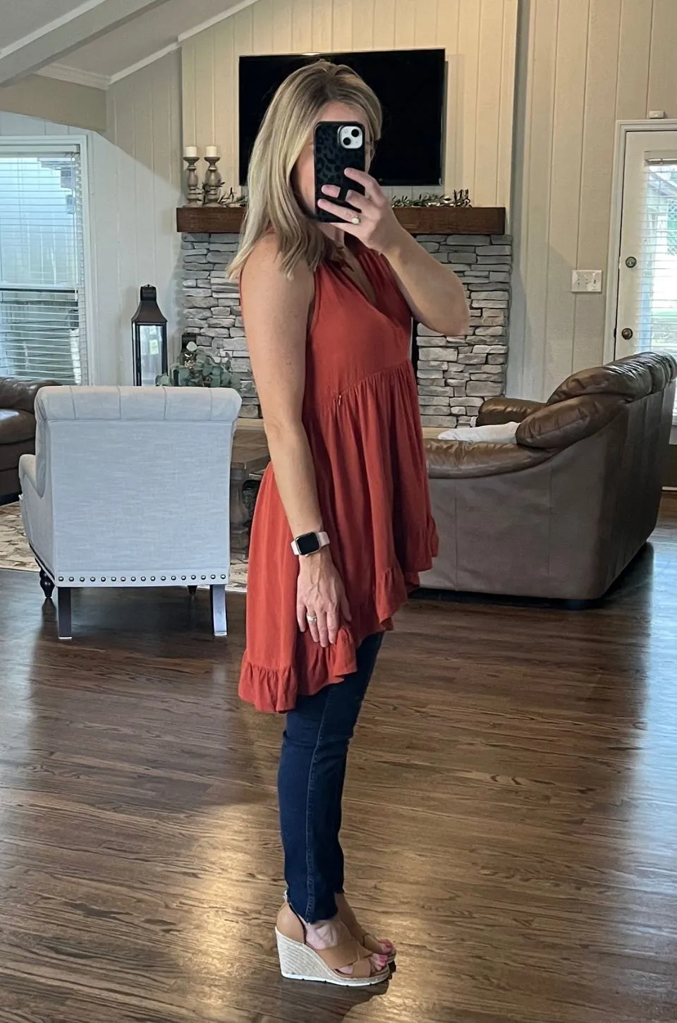 Nursing High Low Tunic Top- Rust