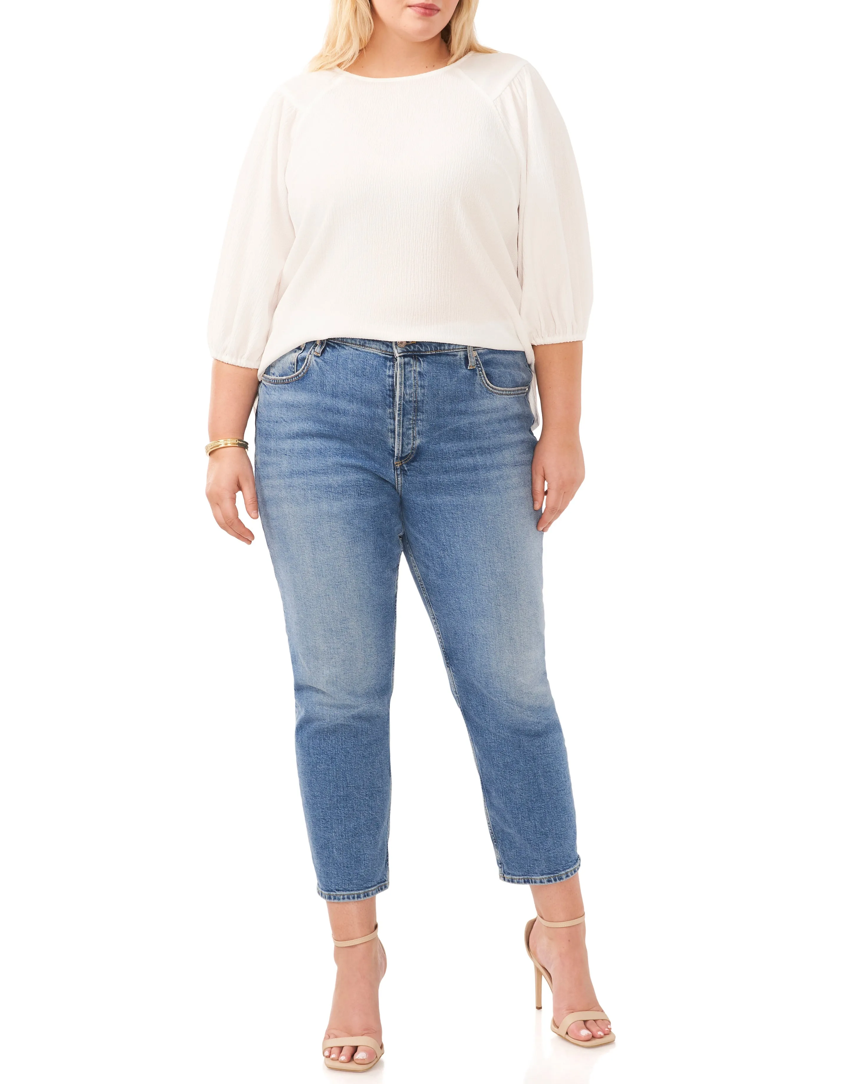 Plus-Size Textured Puff Sleeve Top