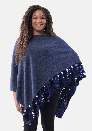 Round Neck Poncho with Sequin Border