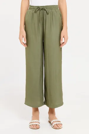 Senior Girls Olive Wide Leg Culotte Pants