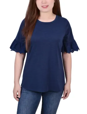 Short Bell Sleeve Slubbed Top