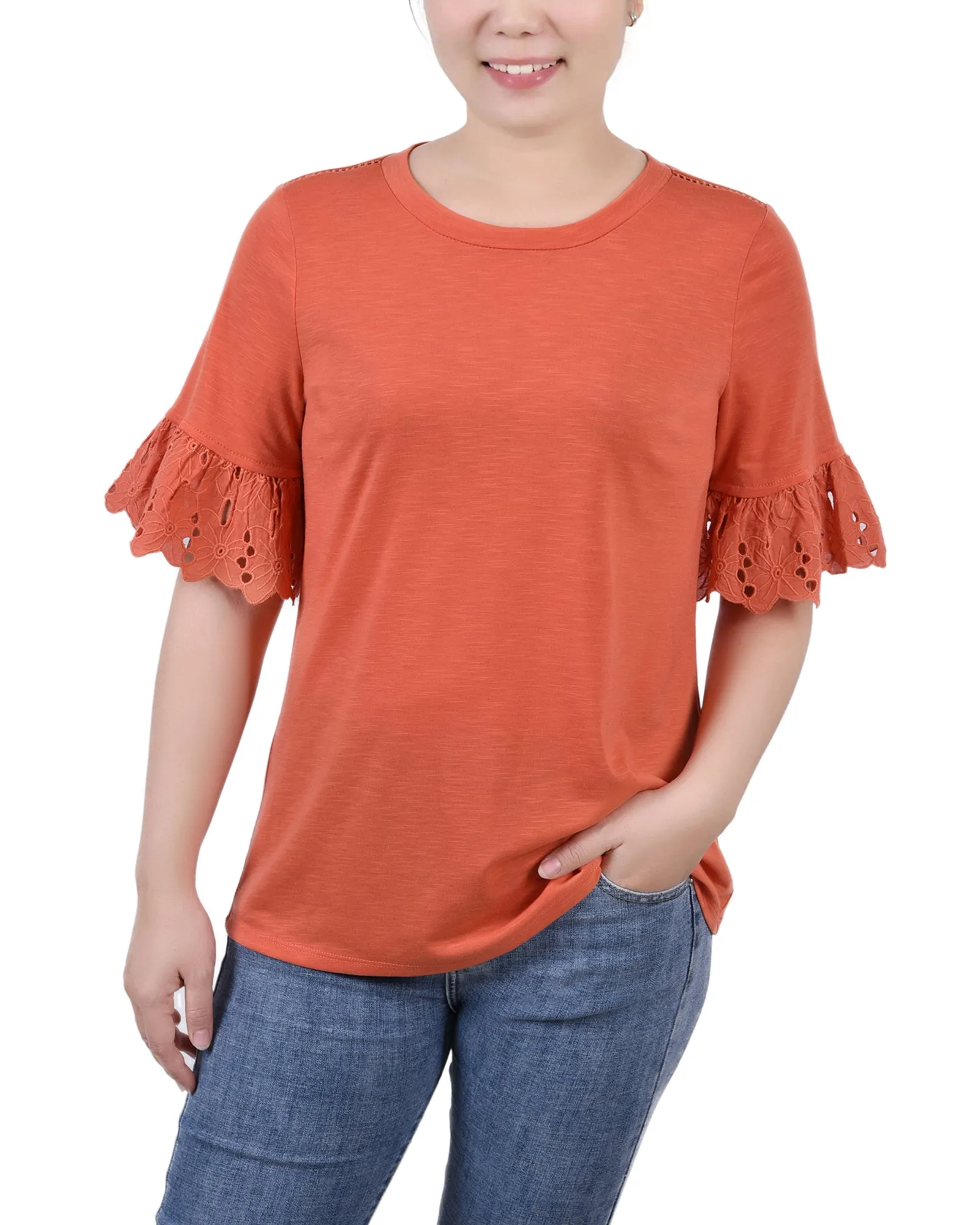 Short Bell Sleeve Slubbed Top