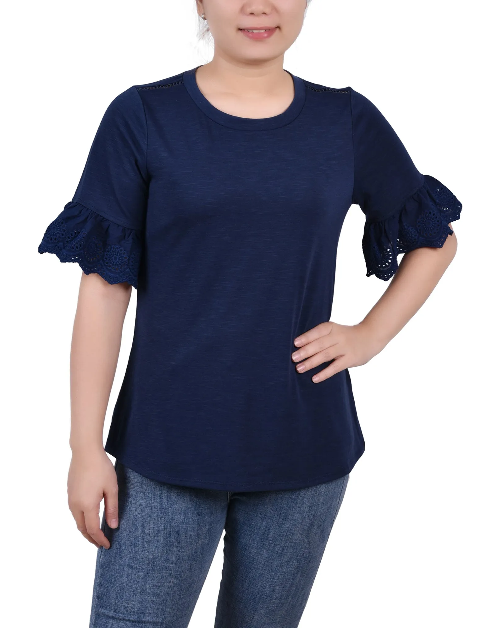 Short Bell Sleeve Slubbed Top