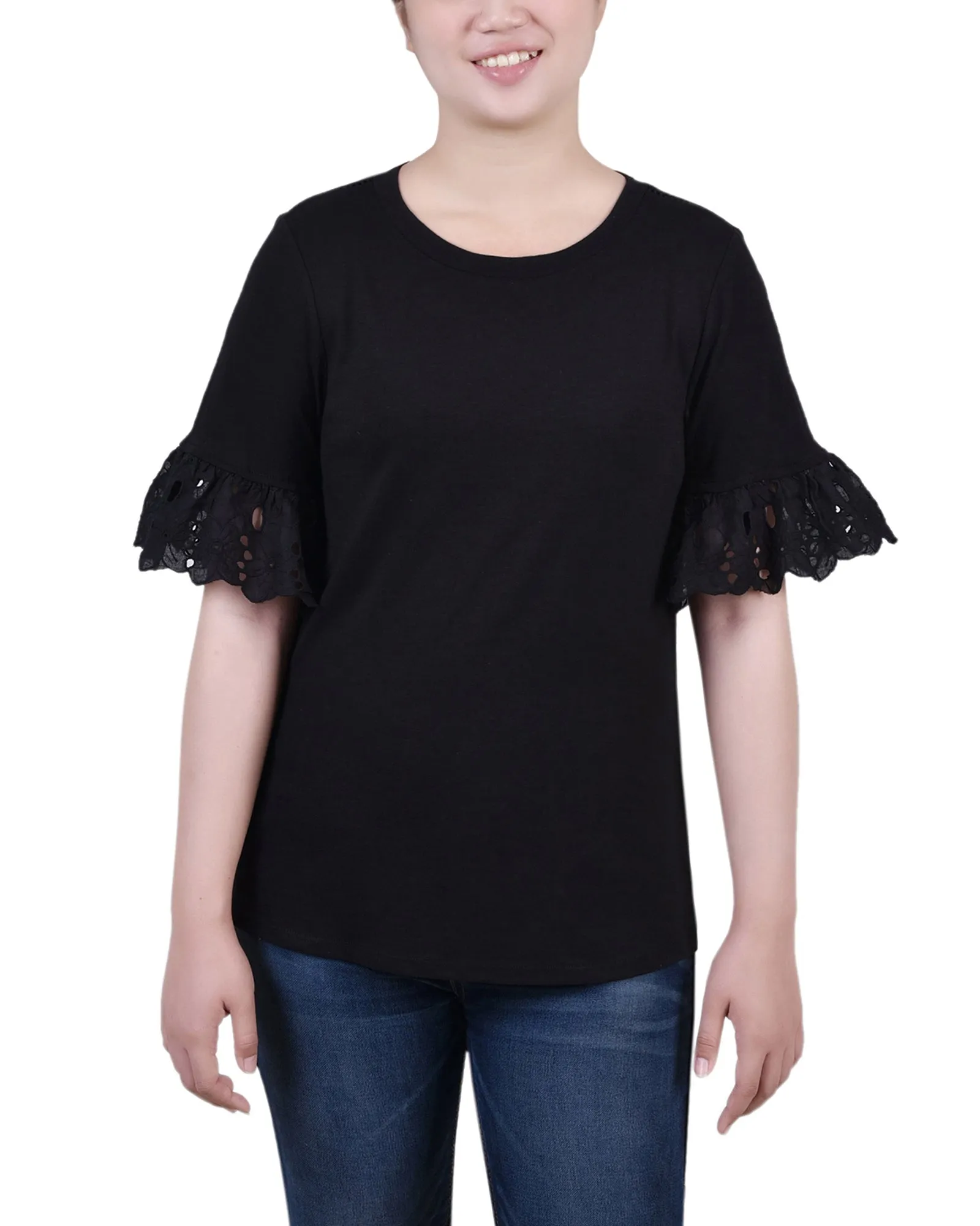 Short Bell Sleeve Slubbed Top