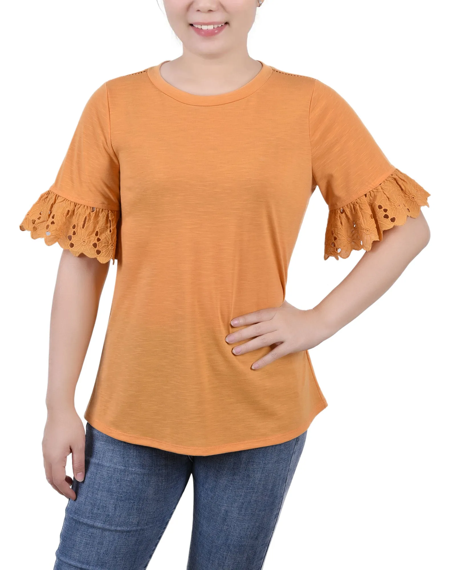 Short Bell Sleeve Slubbed Top