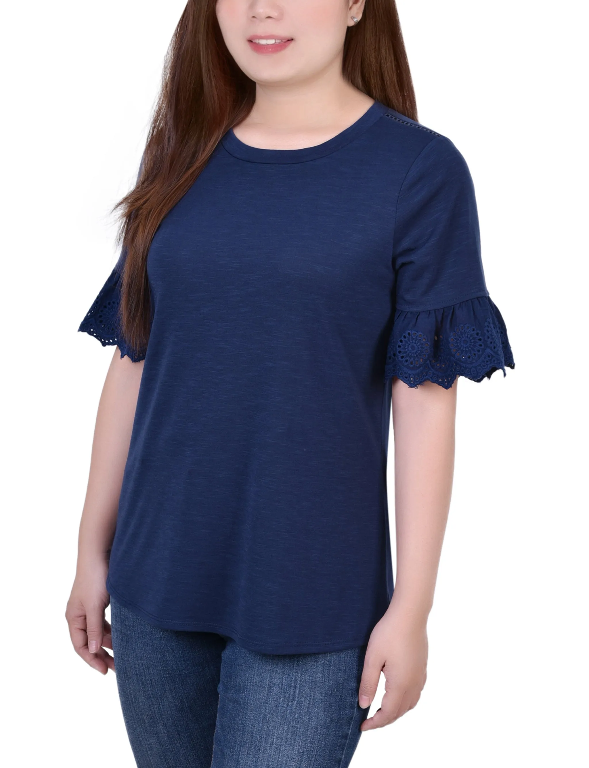 Short Bell Sleeve Slubbed Top