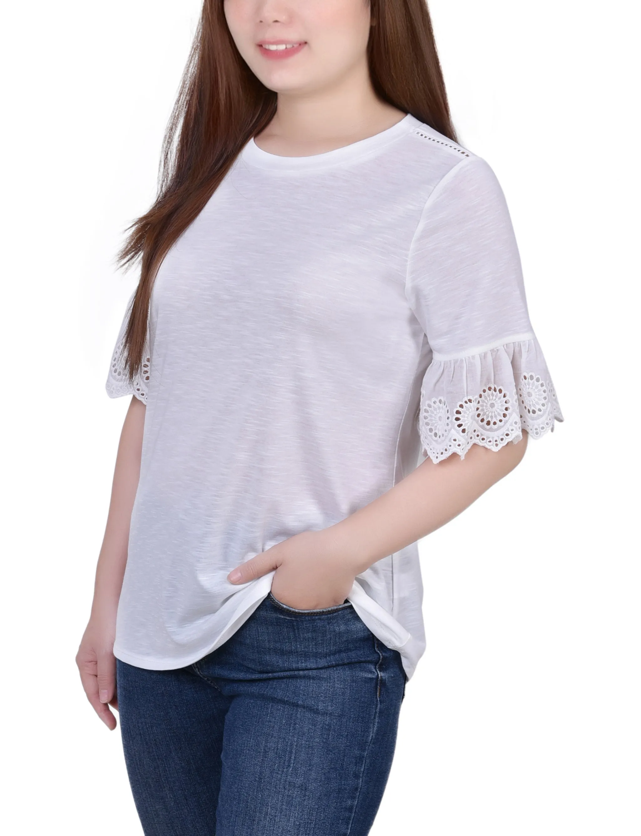 Short Bell Sleeve Slubbed Top