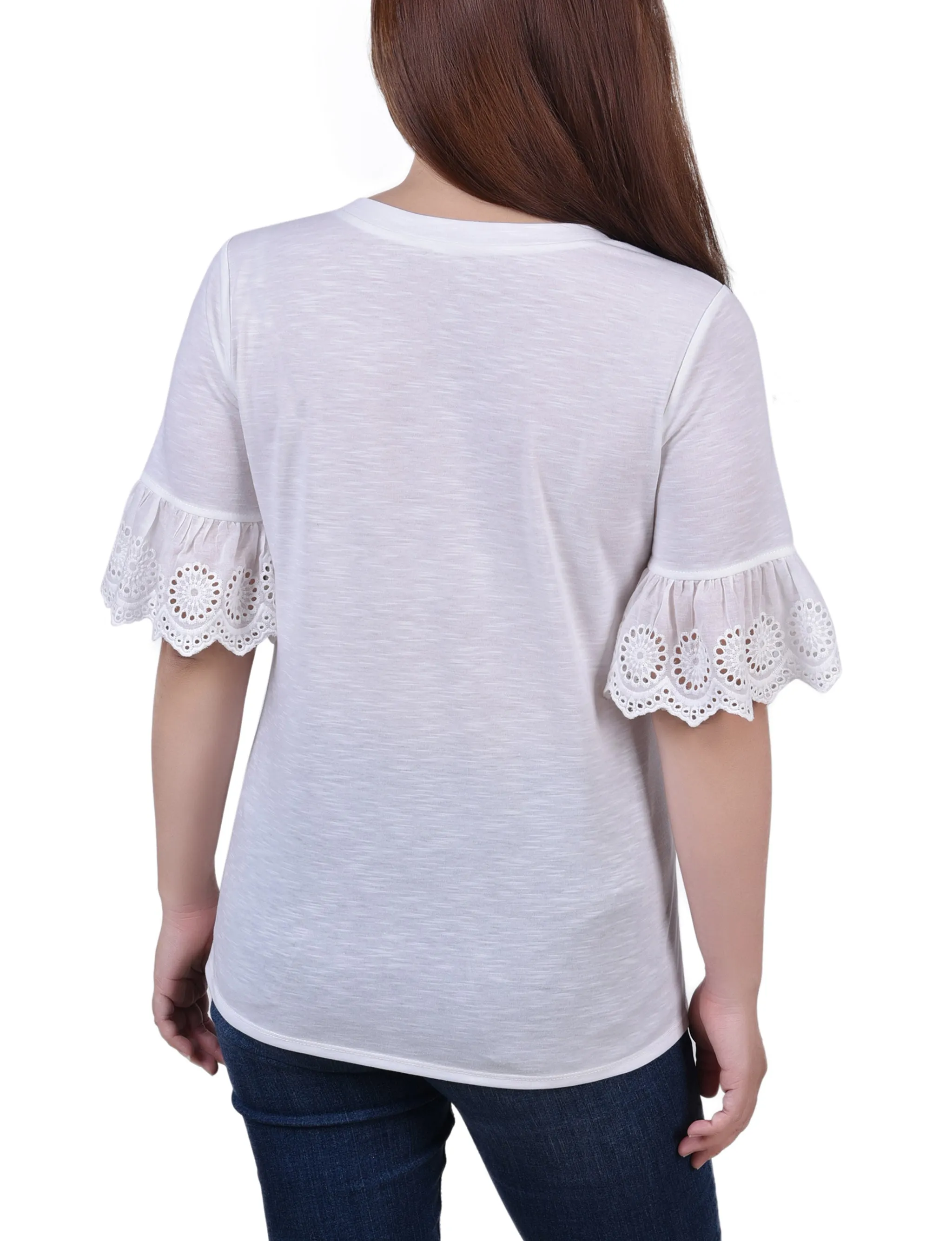 Short Bell Sleeve Slubbed Top