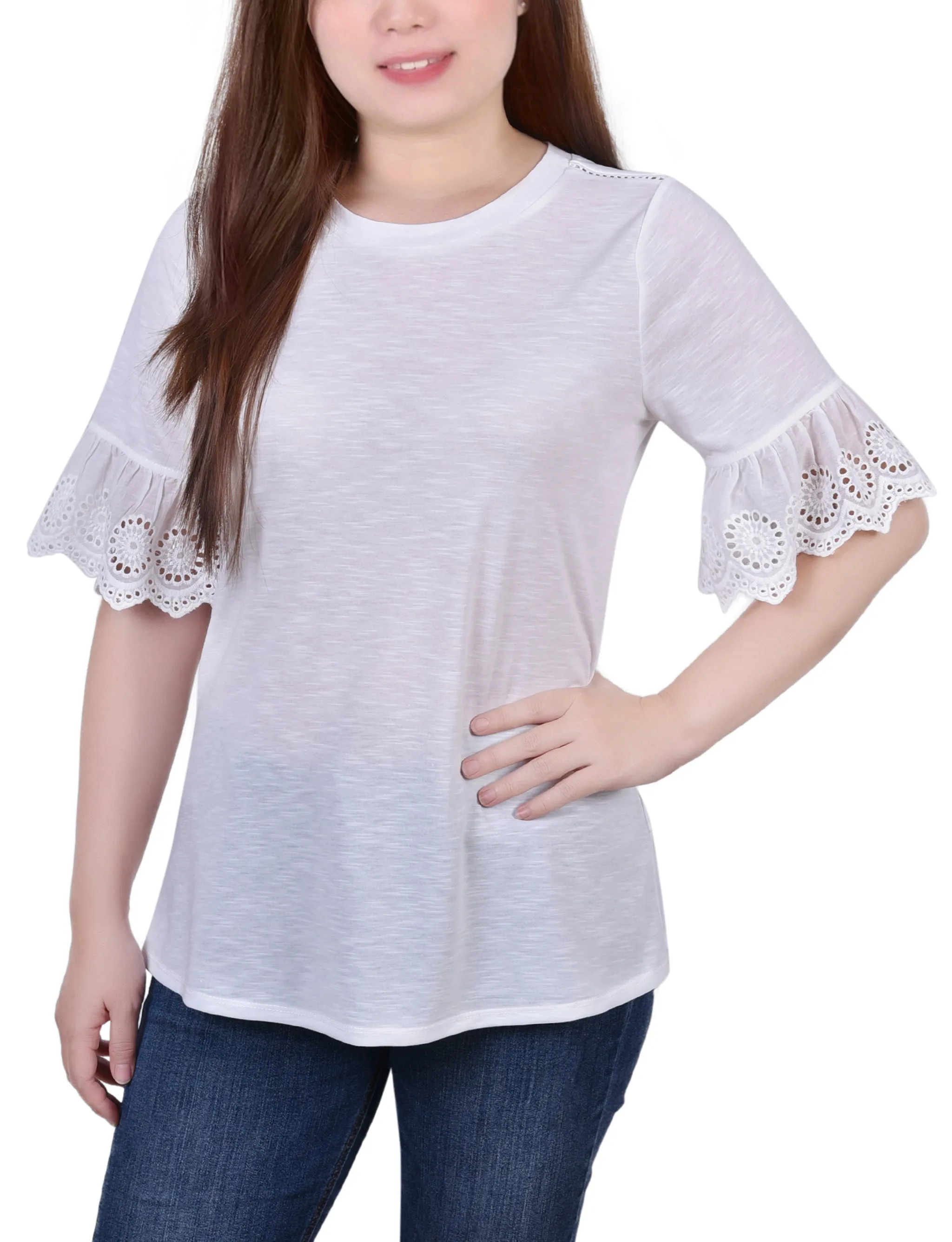 Short Bell Sleeve Slubbed Top