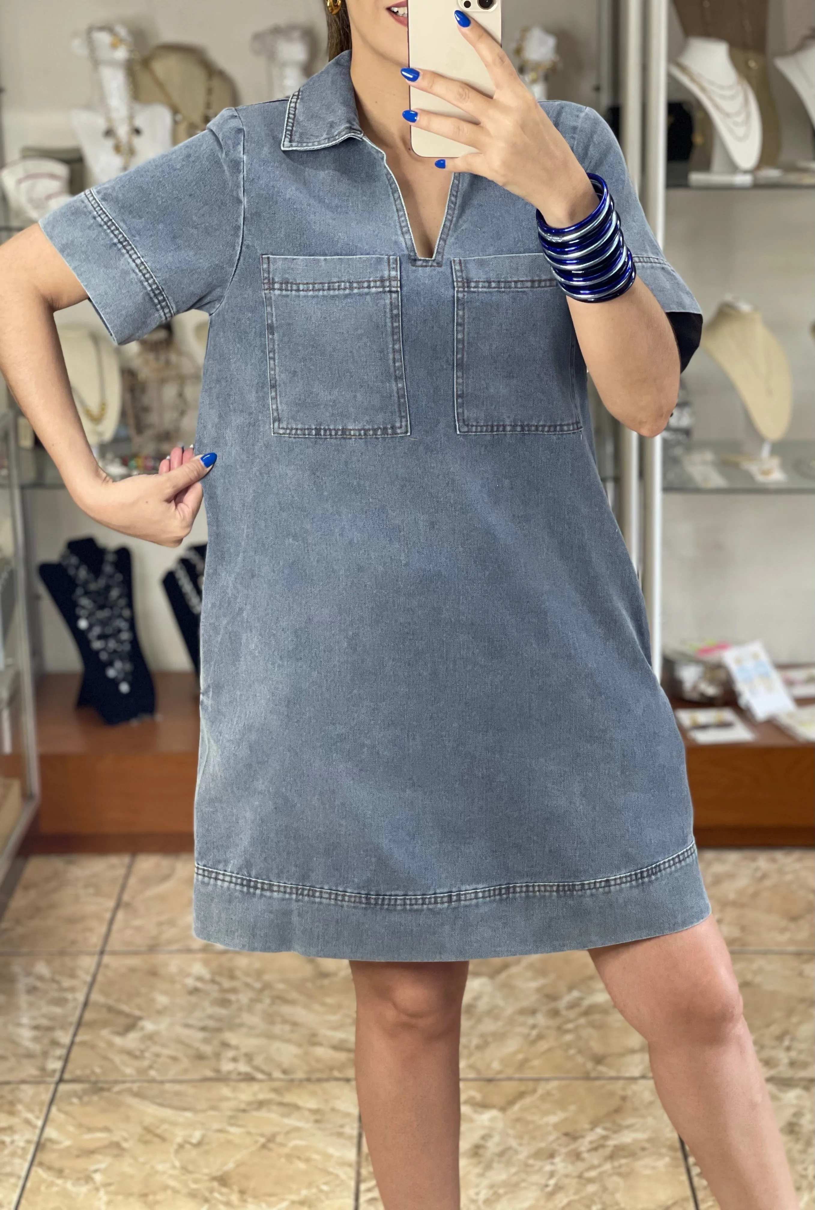 Short Sleeves Denim Dress