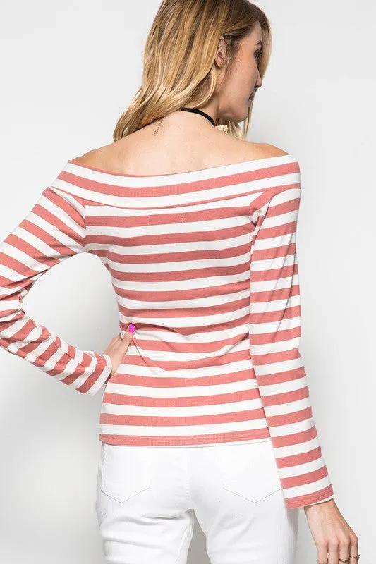 Striped Off Shoulder Boat Neck Top