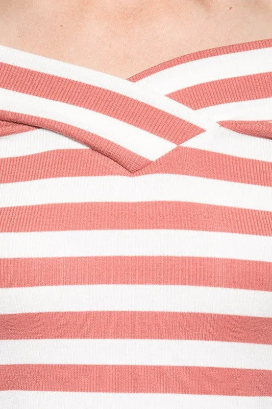 Striped Off Shoulder Boat Neck Top