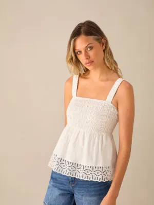 White Laser-cut Hem Detail Top