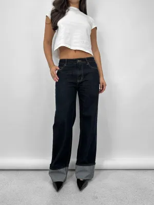 Wide Leg Cuffed Jeans