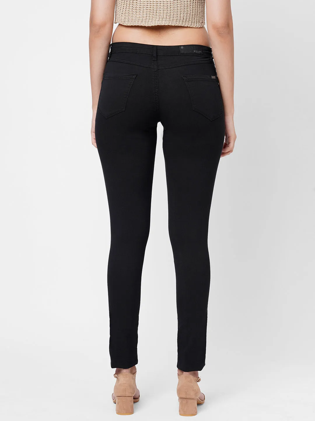 Women Black Mid-Rise Denim Legging