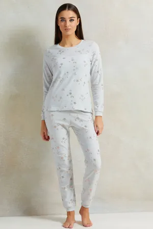 Women White Stars Print Pyjama Set (2 Piece)