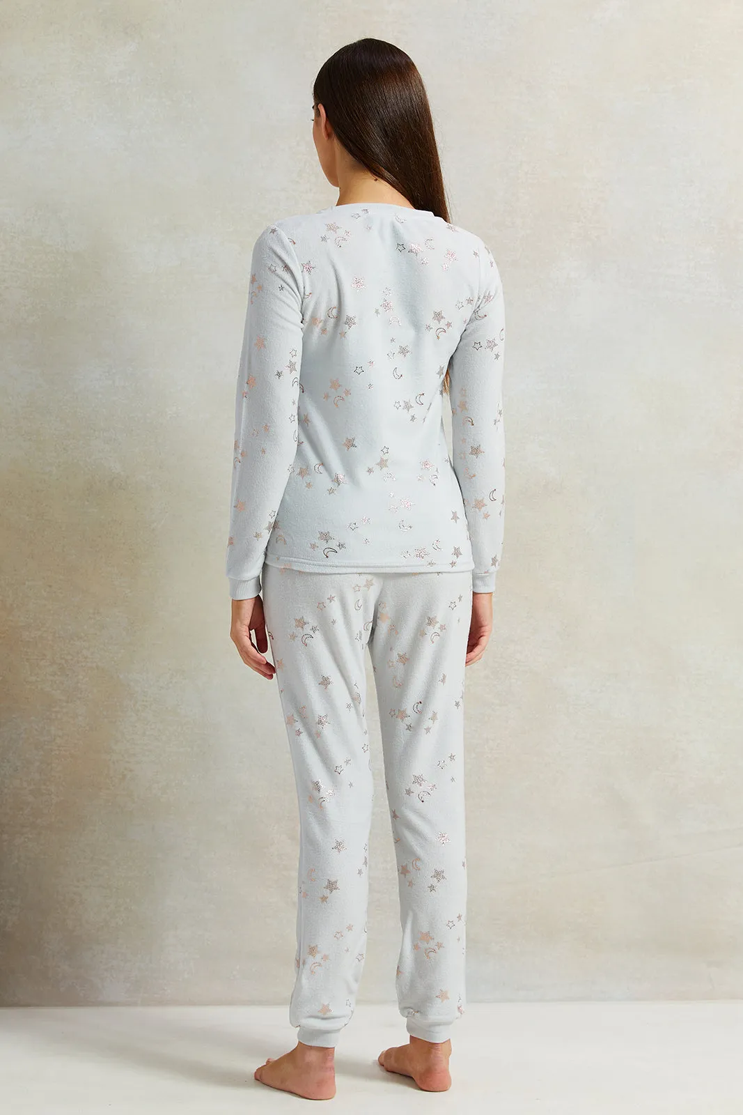 Women White Stars Print Pyjama Set (2 Piece)