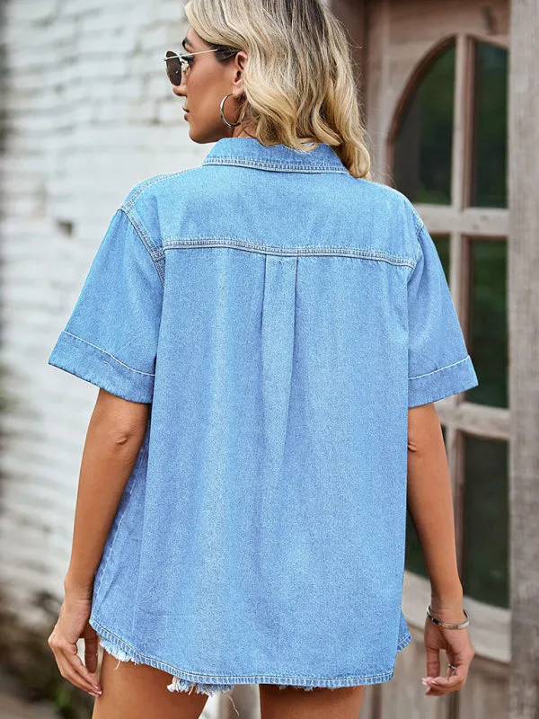 Women's Casual Denim Button Up Shirt