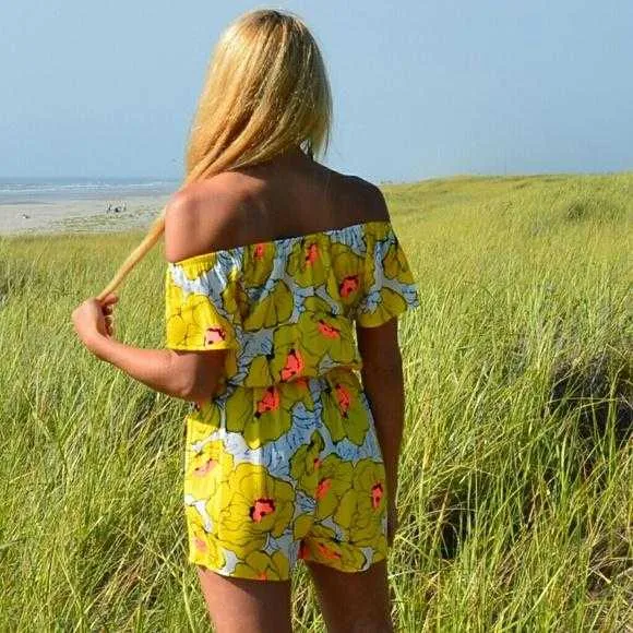 Yellow Floral off Shoulder Romper