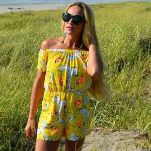 Yellow Floral off Shoulder Romper